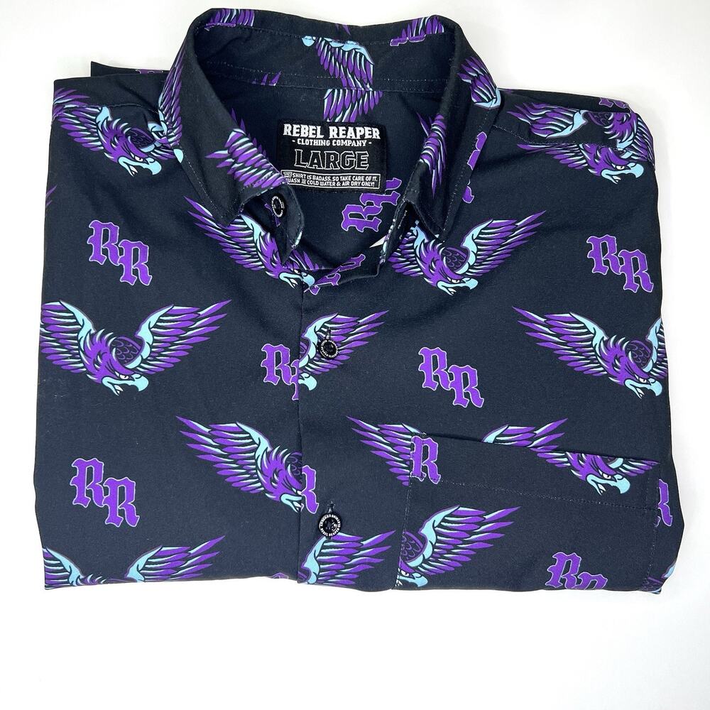 Rebel Reaper Black Purple Graphic Print Streetwear Shirt Men’s L Short Sleeve